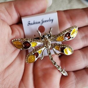 Yellow & Brown Dragonfly Brooch